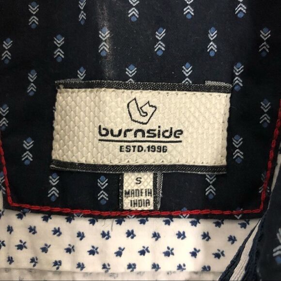 Burnside Men’s Short Sleeved Dress shirt, white with small blue pattern Sz S - Picture 4 of 5